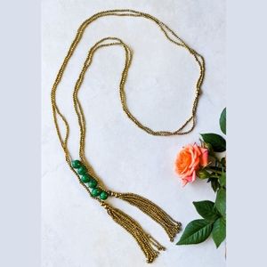 NWT Baizaar Green Agate Tasseled Beaded Statement Necklace